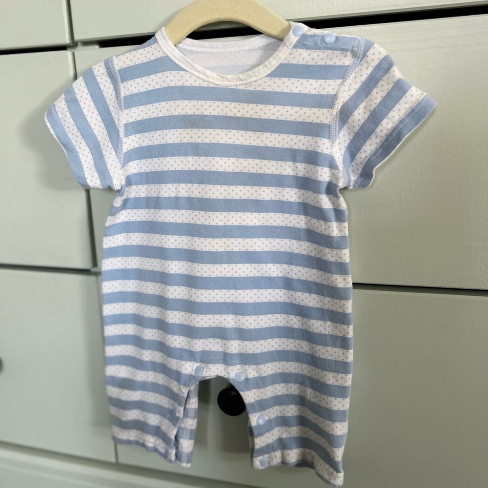 Striped Blue and White 0-3 Month Romper